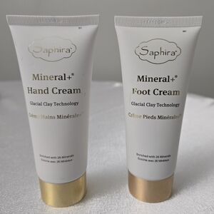 2 SAPHIRA Mineral+ Hand Cream & Foot Cream Glacial Clay Technology 3.4 Oz Each